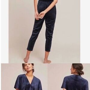 Navy Blue Velour Jumpsuit Anthropologie Saturday Sunday size XS
